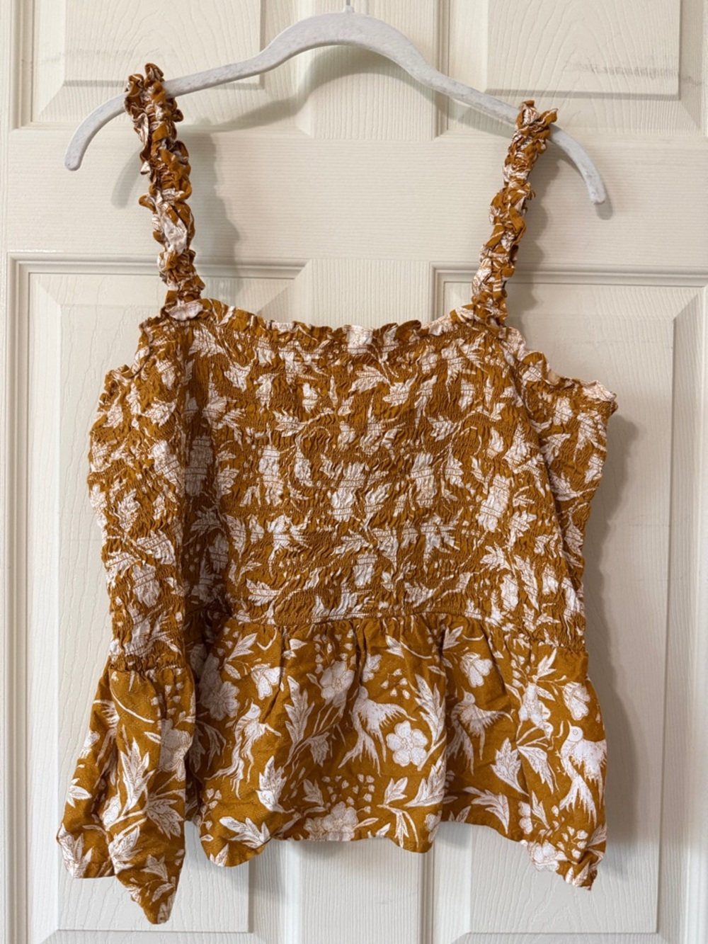 Universal Thread Smocked Floral Camisole in Mustard Yellow